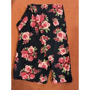 LuLaRoe Leggings Womens TC Black Pink Rose Floral NWT Tall & Curvy Stretch